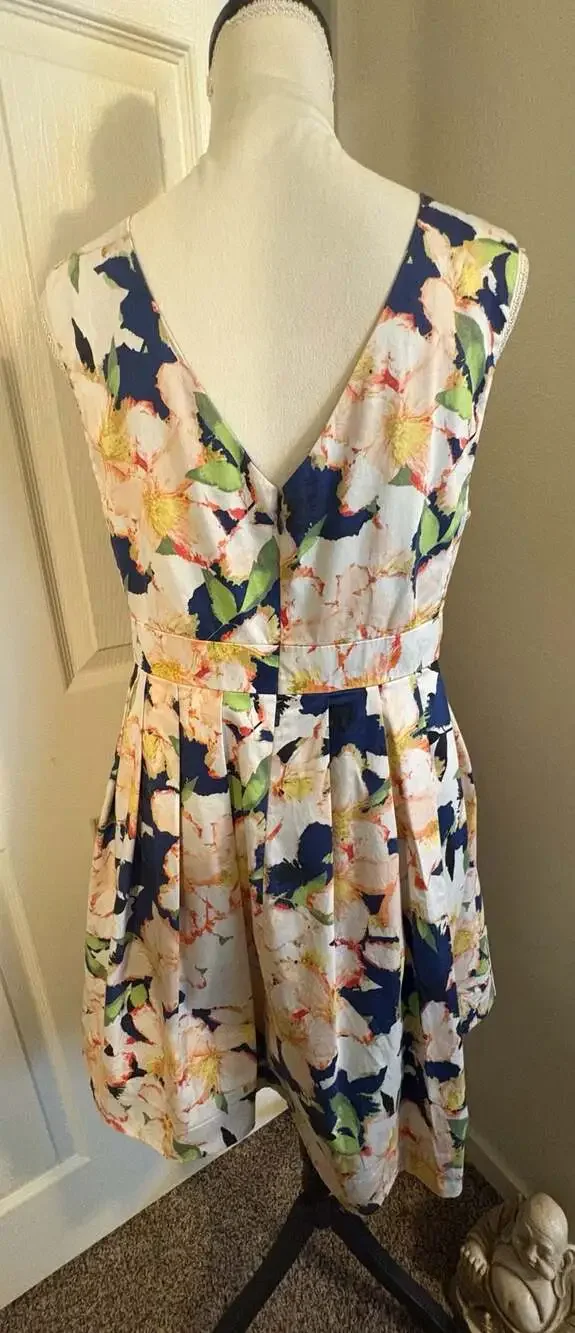 J. Crew Floral Sateen V-Neck Pleated Fit & Flare Sleeveless Dress